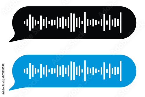 Soundtrack of sound waves of audio chat dialogue voice message in social media messenger, in messaging app, in recording studio. Vector illustration of sound signal for melody in eps 10.