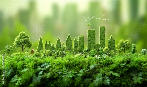 Sustainable environment concept depicting human thought processes focused on preserving nature, reducing carbon footprints, and building sustainable urban communities for greener, Generative AI