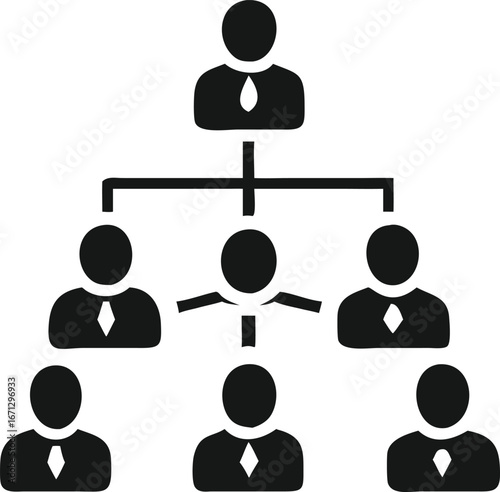 Black corporate structure showing organizational hierarchy featuring executives and team members with business ties to each other