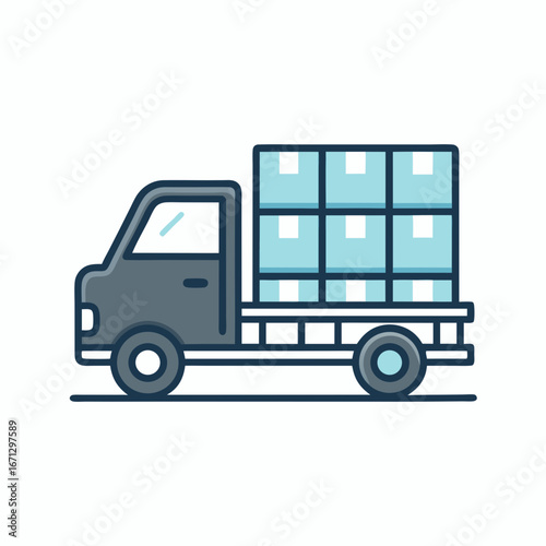 Flat design illustration of a delivery truck carrying boxes on a white background