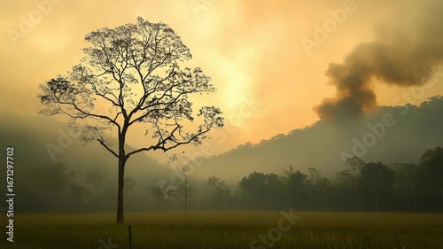 Wallpaper Mural A solitary tree against a misty landscape at sunset. Torontodigital.ca
