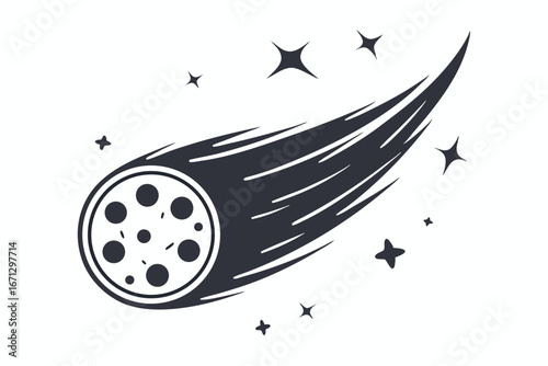 Monochrome drawing showcases a comet in motion across space, leaving a trail of radiant star energy