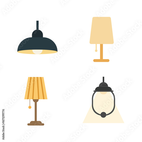 Simple flat vector lamp set with modern minimal design, perfect for marketers, advertisers, bloggers, and creative projects.
