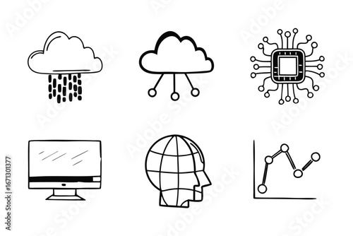 Digital transformation and cloud computing icon set for modern business and technology applications