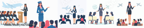 vector of a flight attendant giving a speech