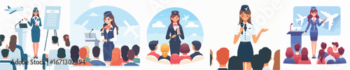 vector of a flight attendant giving a speech