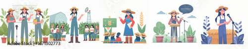 vector of a female farmer giving a speech