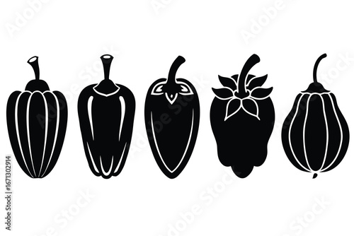 Black and White Assorted Pepper Silhouettes, Different Shapes and Styles