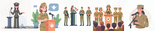 female soldier vector giving a speech