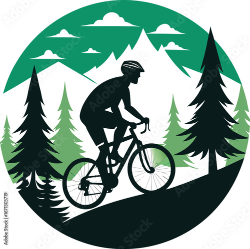 Silhouette of Cyclist on Forest Trail