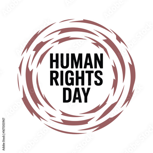 Human Rights Day text inside a circular frame of sharp brown jagged lines typography