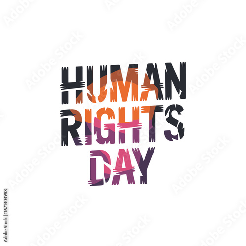 Human Rights Day text with abstract colorful brush stroke fill on white lettering