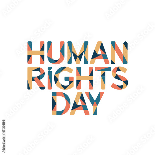 Human Rights Day text with colorful geometric mosaic fill on white lettering typography