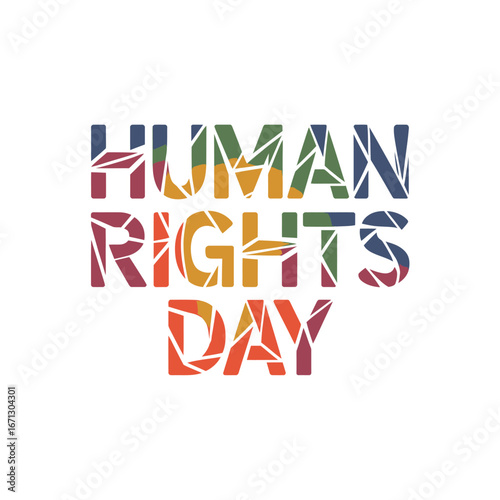 Human Rights Day text with fragmented geometric pattern and multi-color gradient