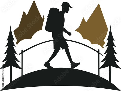Silhouette of Hiker Crossing Bridge