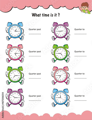 What time is it? What is the time? Telling time, Time worksheet, Time learning worksheet for children, Learn to tell time, Worksheet for preschool kids