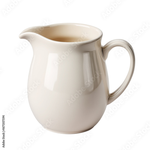 Blank ivory ceramic pitcher mockup. Isolated object on transparent background. Milk jug, minimal design, smooth surface, branding, logo placement, product presentation