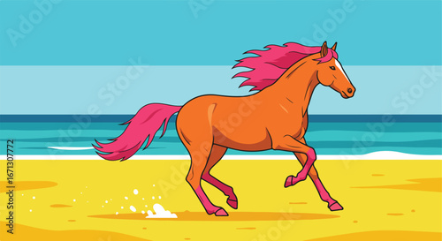Running horse on beach