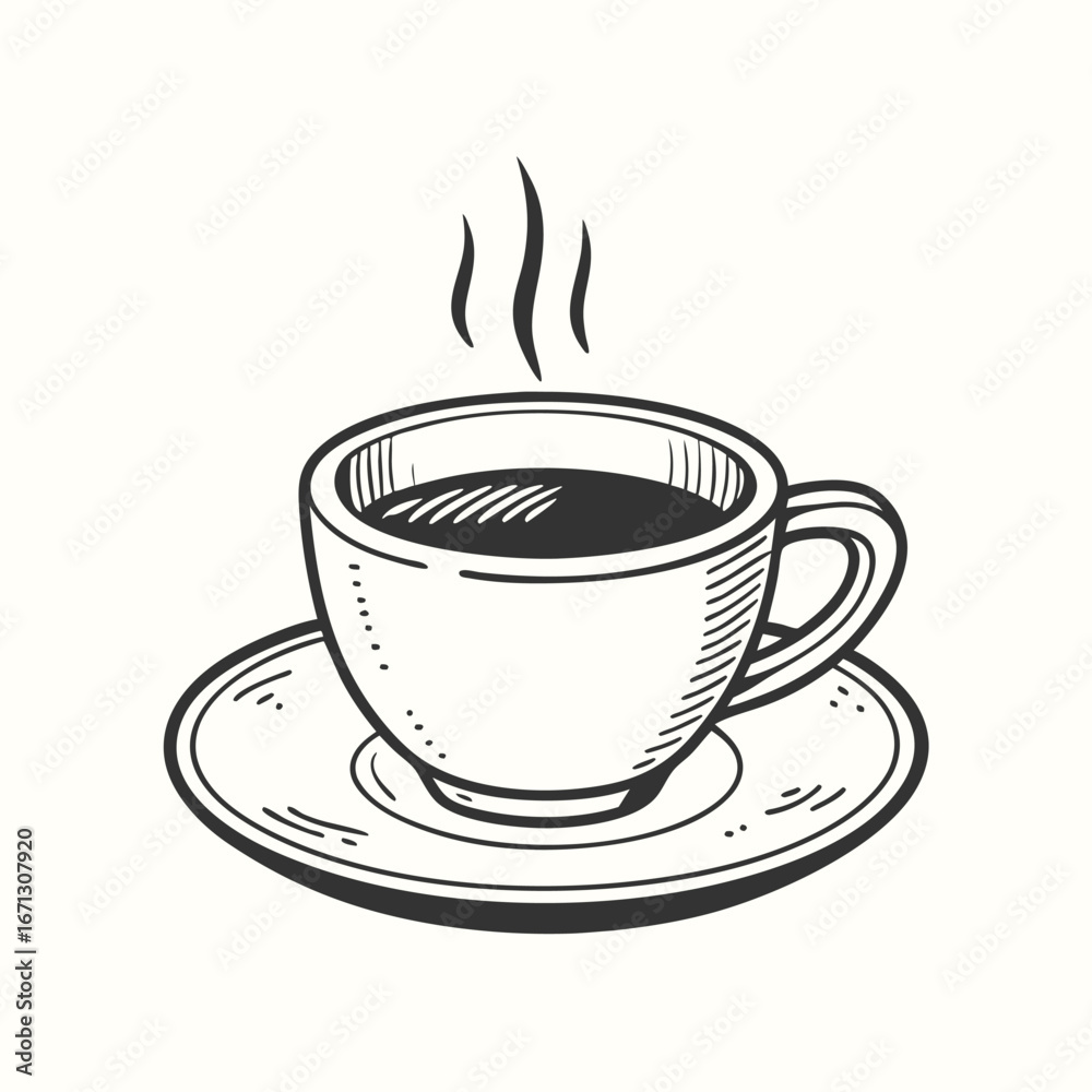 Obraz premium Black and white sketch shows steam rising from freshly brewed hot coffee