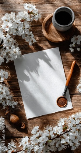 Blank Page With Beverage and Flowers