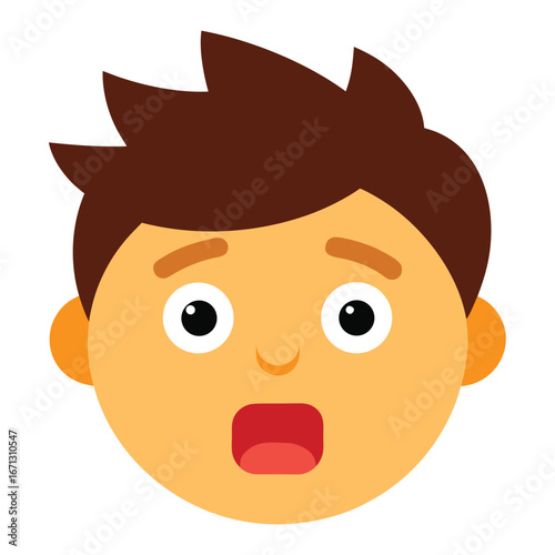 Cartoon Illustration of a Shocked Boy's Face with Wide Eyes and an Open Mouth