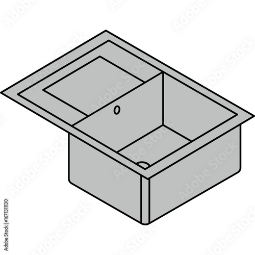 double bowl top mount kitchen sink isometric view