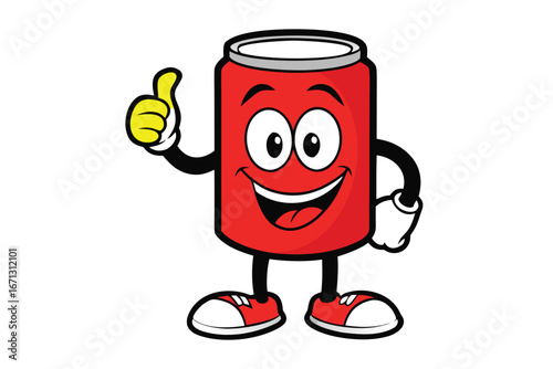 Cartoon Red Soda Can Character Giving a Thumbs Up with a Smiling Face and Shoes