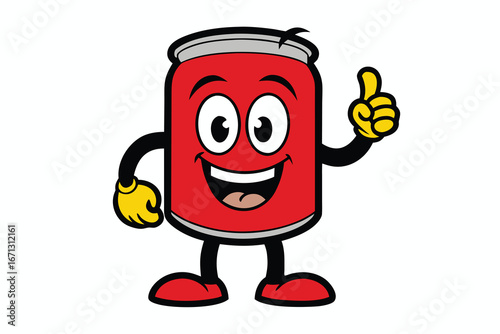 Cartoon Red Soda Can Character Smiling and Giving a Thumbs Up Gesture on White