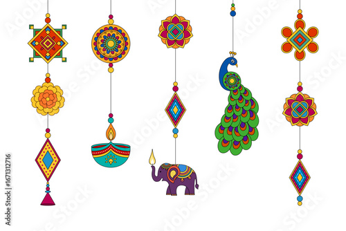 Vector illustration of beautiful wall hanging set on transparent background