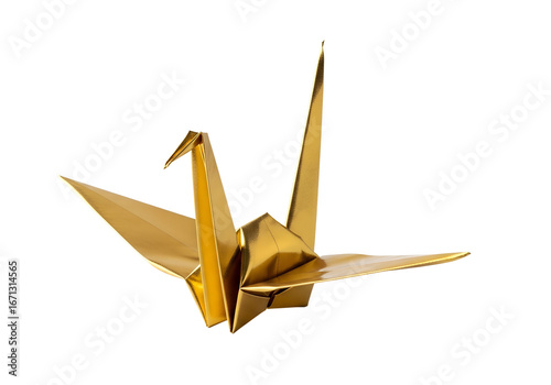 beautifully crafted gold origami crane with detailed paper folds