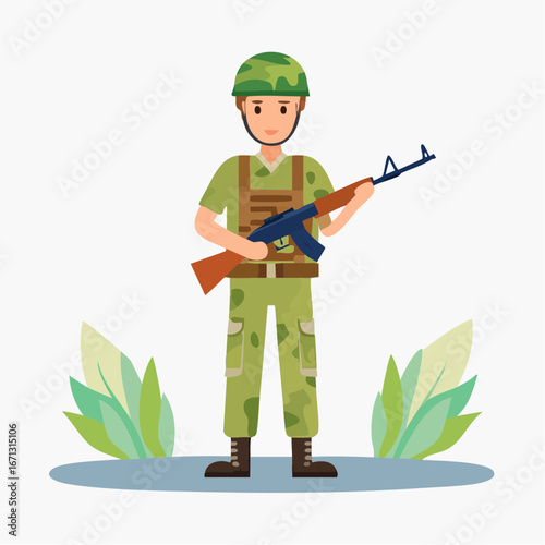 Modern Soldier with Rifle Vector - AI Generated
