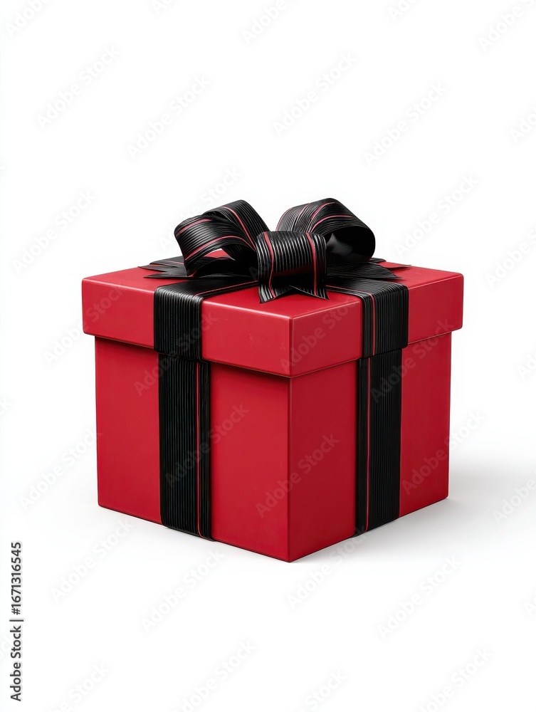 Obraz premium red gift box with black ribbon white isolate background