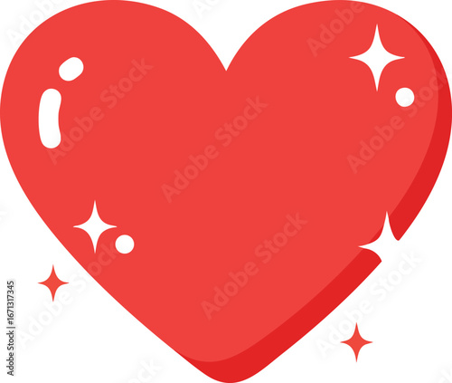 Vibrant red heart with sparkles symbolizing love care and passion feelings