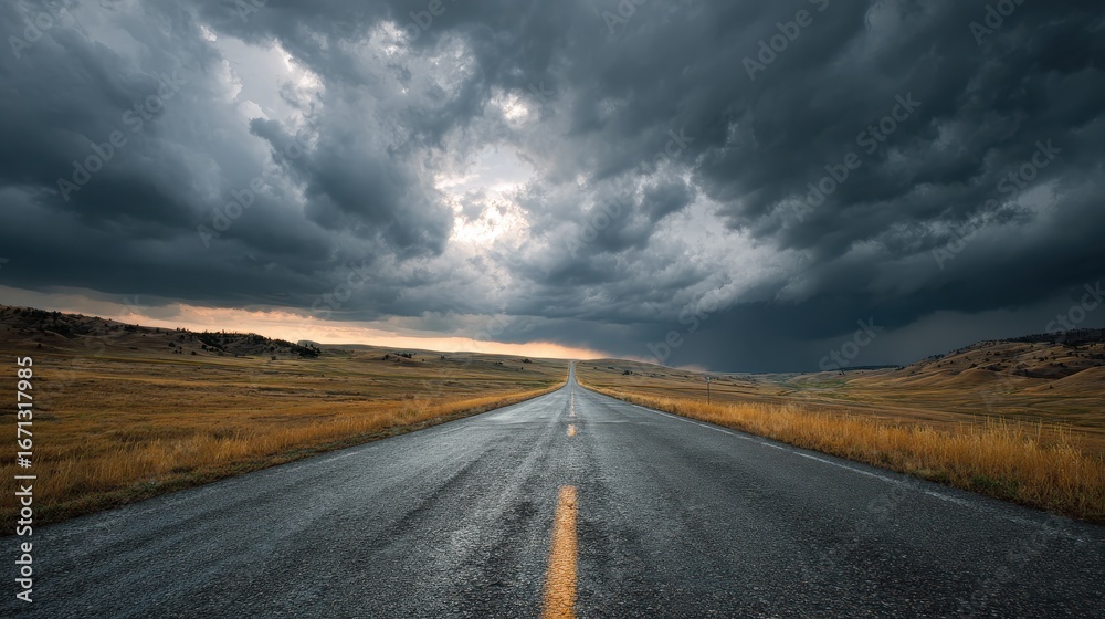 Fototapeta premium forecast written on rural road no logos no brands ar 169