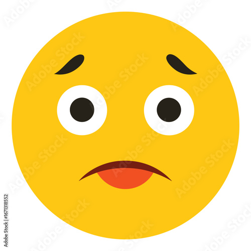 Depressed Yellow Emoji Face With Drooping Mouth and Downcast Eyes Design