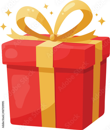 Festive red gift box with a gold ribbon for celebration or present