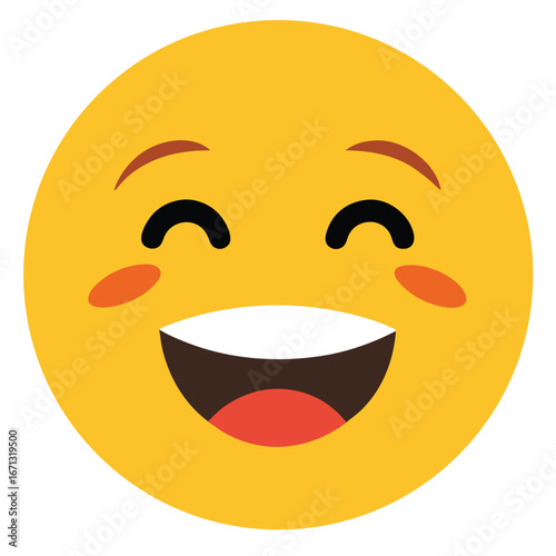Extremely Happy Yellow Emoji with Closed Eyes, White Teeth, and Orange Cheeks