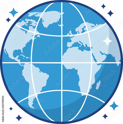 Blue globe showing world map symbolizing global connection and internet