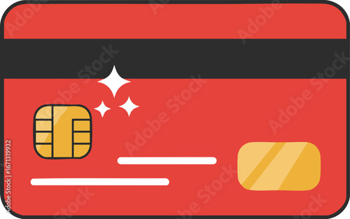 Red credit card with chip for secure online and offline payments