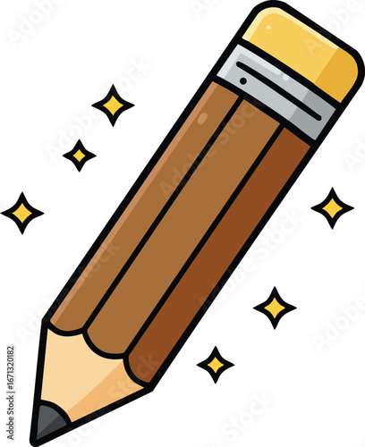 Wooden pencil with an eraser for writing drawing and creative work