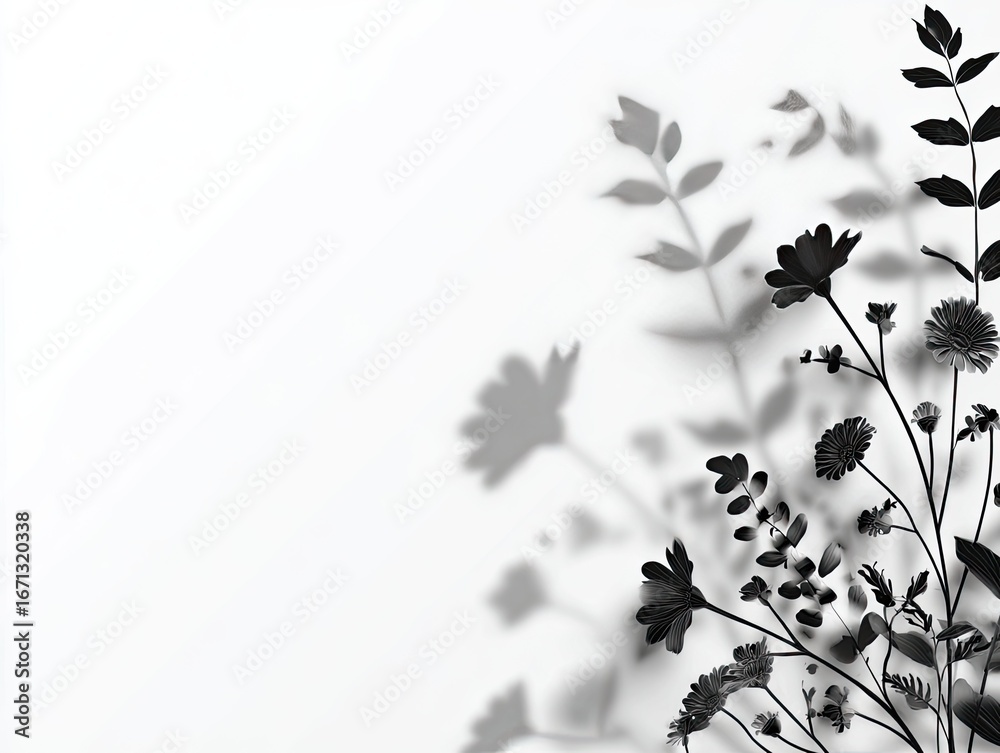 Naklejka premium Black and white floral shadow design