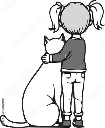 girl and cat 100% fully editable vector file.