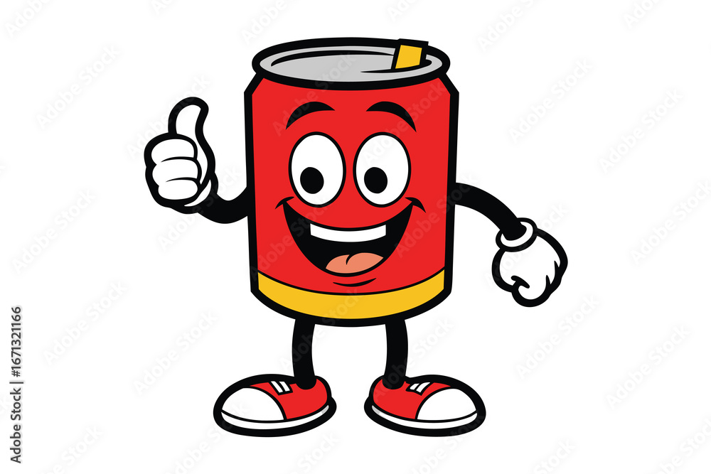 Fototapeta premium Happy Red Soda Can Character Giving Thumbs Up with Shoes and Gloves Illustration