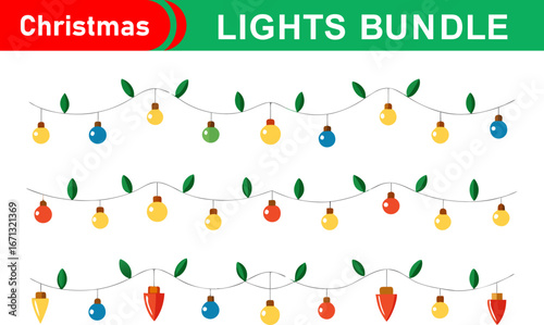 Colorful Christmas Lights Bundle Vector Illustration of Festive Holiday Decorations