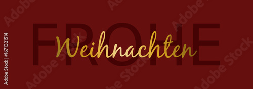 Frohe Weihnachten Schriftzug in gold auf dunkelrot