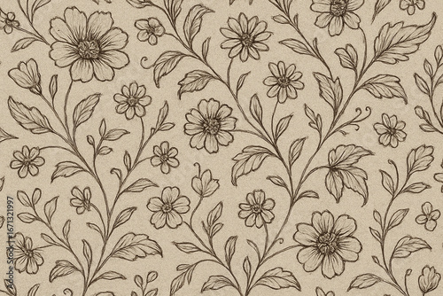 Wallpaper Mural Hand-drawn Floral Pattern Sketch Torontodigital.ca