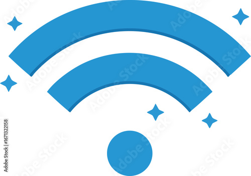 Shiny Blue Wi-Fi Wireless Network Signal Icon with Sparkles