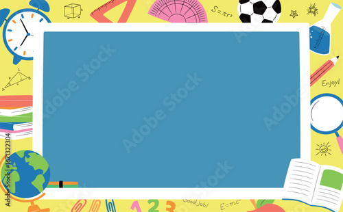 勉強・入学・学習・新学期イメージの黒板のかわいいイラストフレーム背景_学校・キッズ系素材