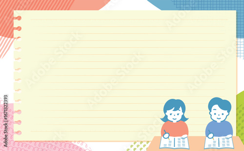 小学生の子供の勉強をイメージしたかわいいシンプルなノート・メモ帳のフレーム背景イラスト