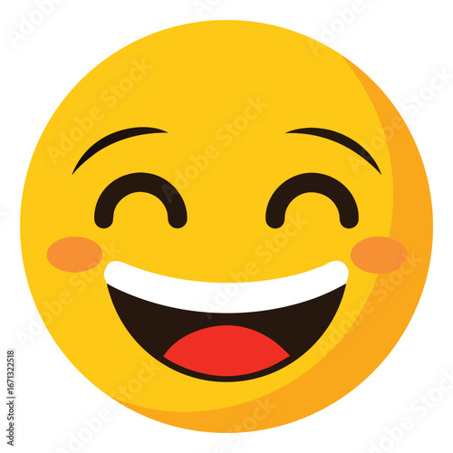 Joyful Yellow Emoji with Wide Smile, Eyes Closed, and Rosy Cheeks Illustration
